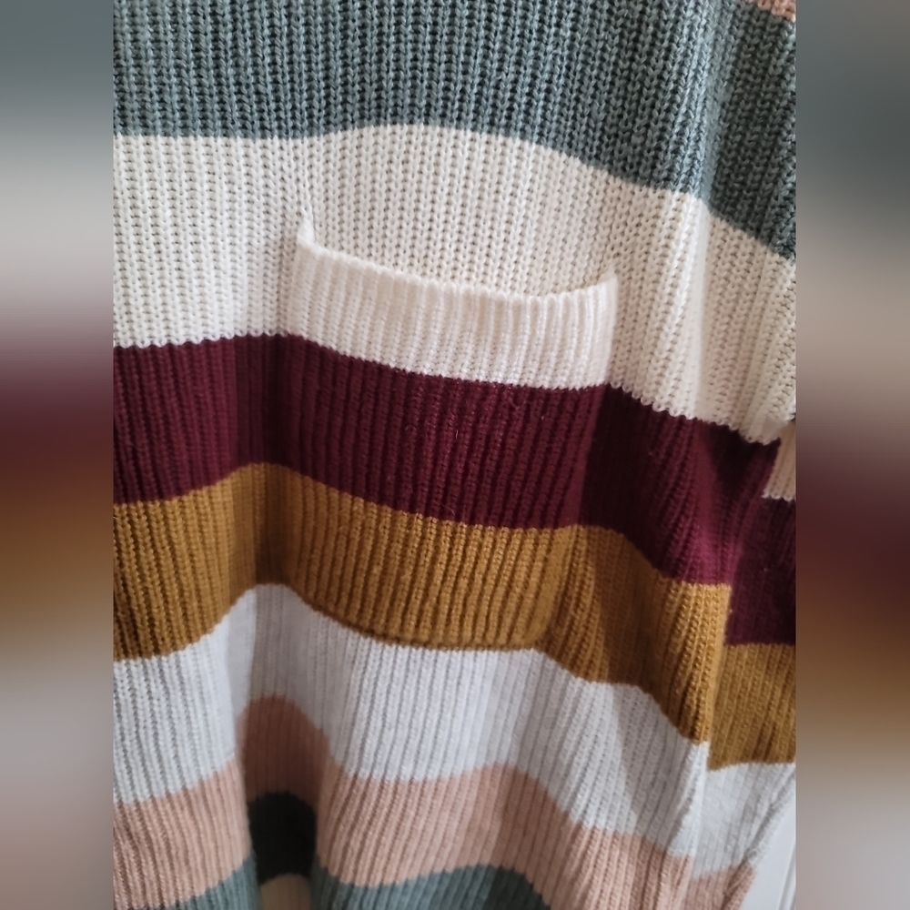 Madewell Thompson Colorblock Rainbow Striped Pocket Sweater Oversized Small - Picture 5 of 7